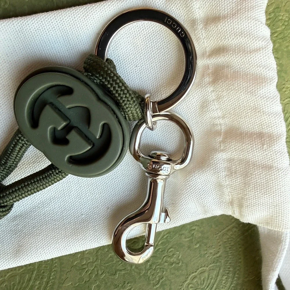 Gucci Dark Green Interlocking G Knotted‎ Cord Keychain Swivel Hook 834480
